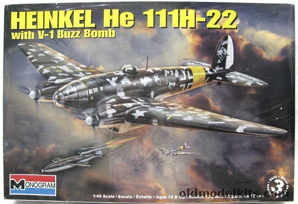 Monogram 1/48 Heinkel He-111 H-22 with V-1 Buzz Bomb - With Aries Cockpit Detail Set - 1/KG53 or 1/KG3 Netherlands, 85-5530 plastic model kit